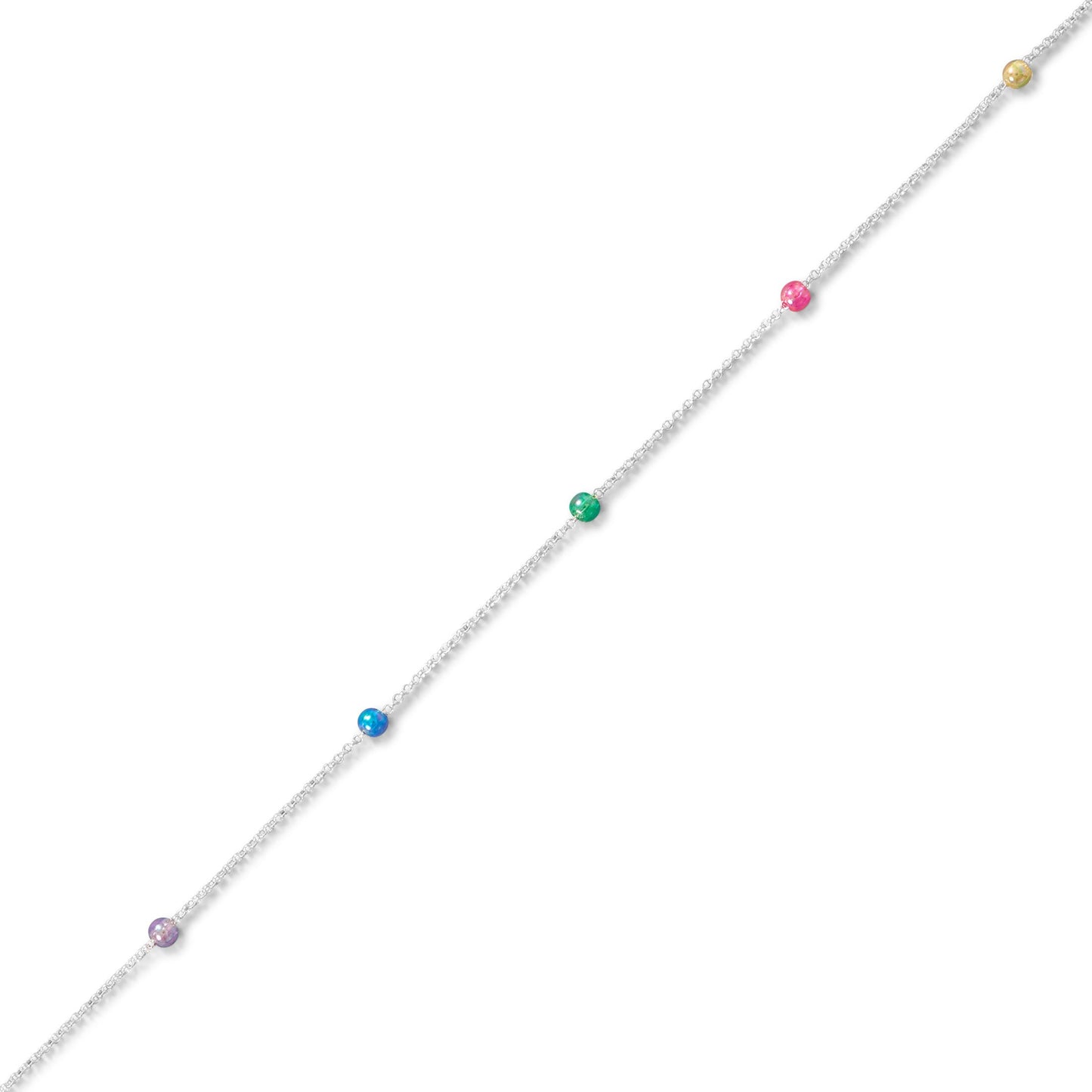 Sterling Silver Multicolor Beaded Anklet