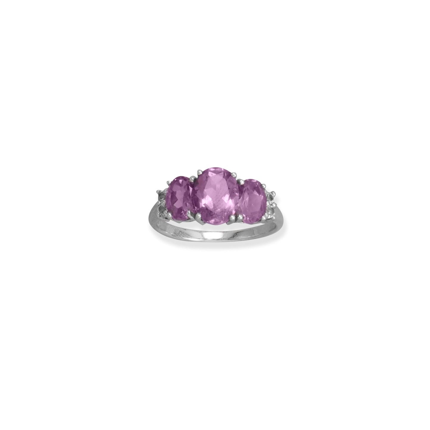 Rhodium Plated Sterling Silver Amethyst and White Topaz Ring