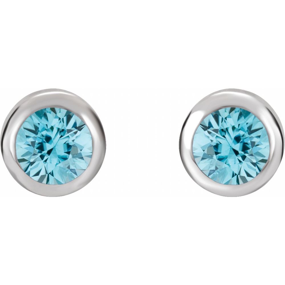 Rhodium-Plated Sterling Silver 4 mm Imitation Blue Zircon Bezel-Set Earrings