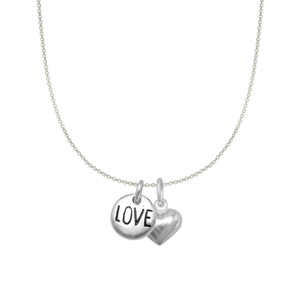 Sterling Silver Heart and 'Love' Charm Necklace (24)