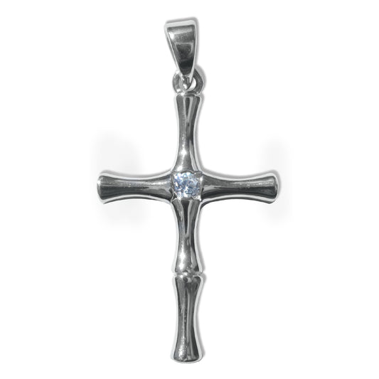 Sterling Silver Cubic Zirconia Bamboo Cross Pendant