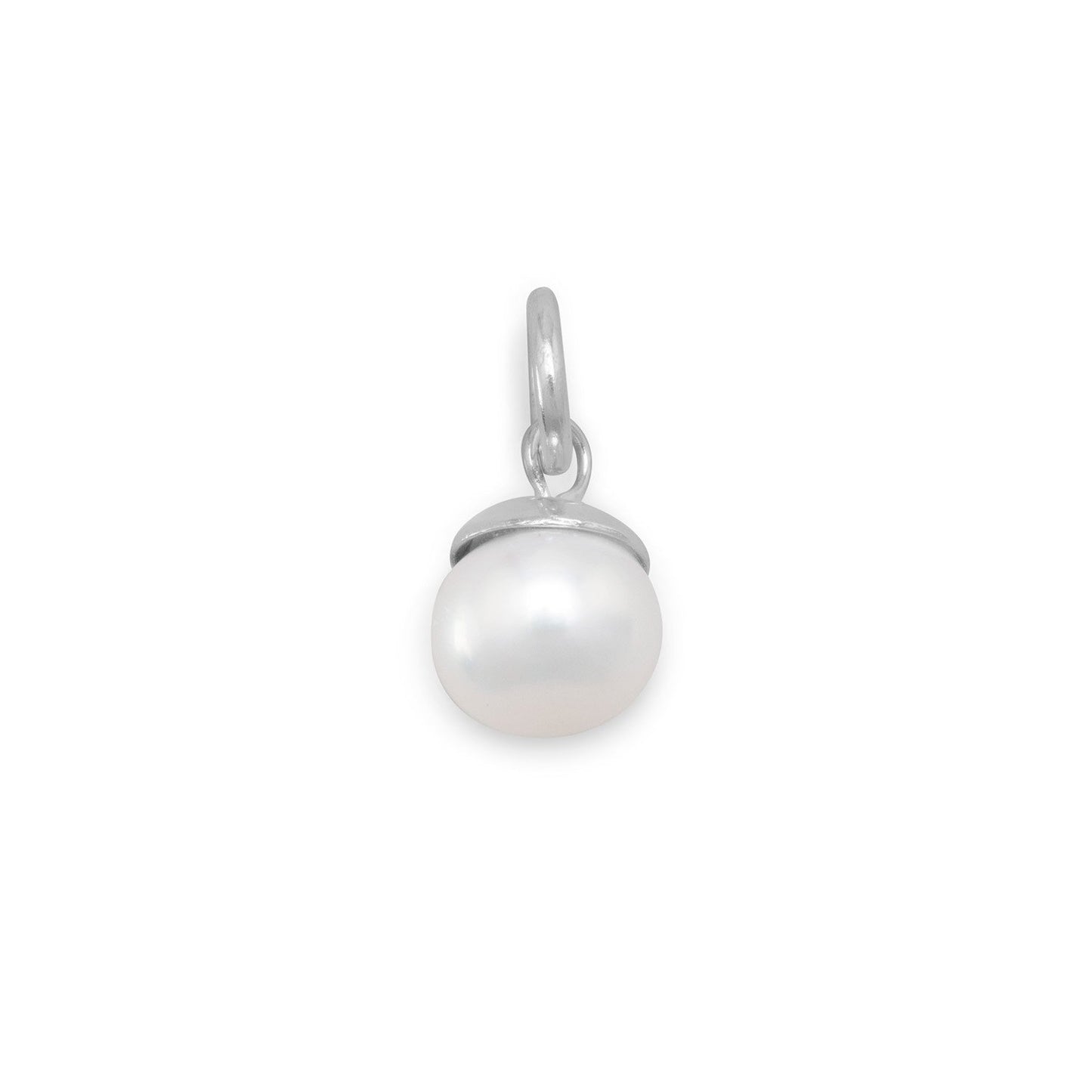 Rhodium Plated Cultured Freshwater Pearl Bracelet Charm Bead