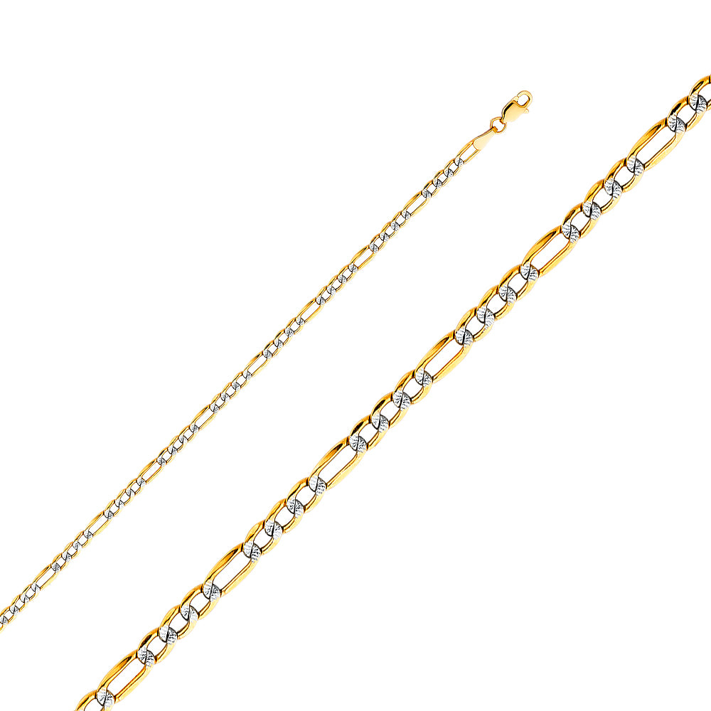 14k Two-tone Gold 3mm Hollow Figaro Unisex Chain Necklace