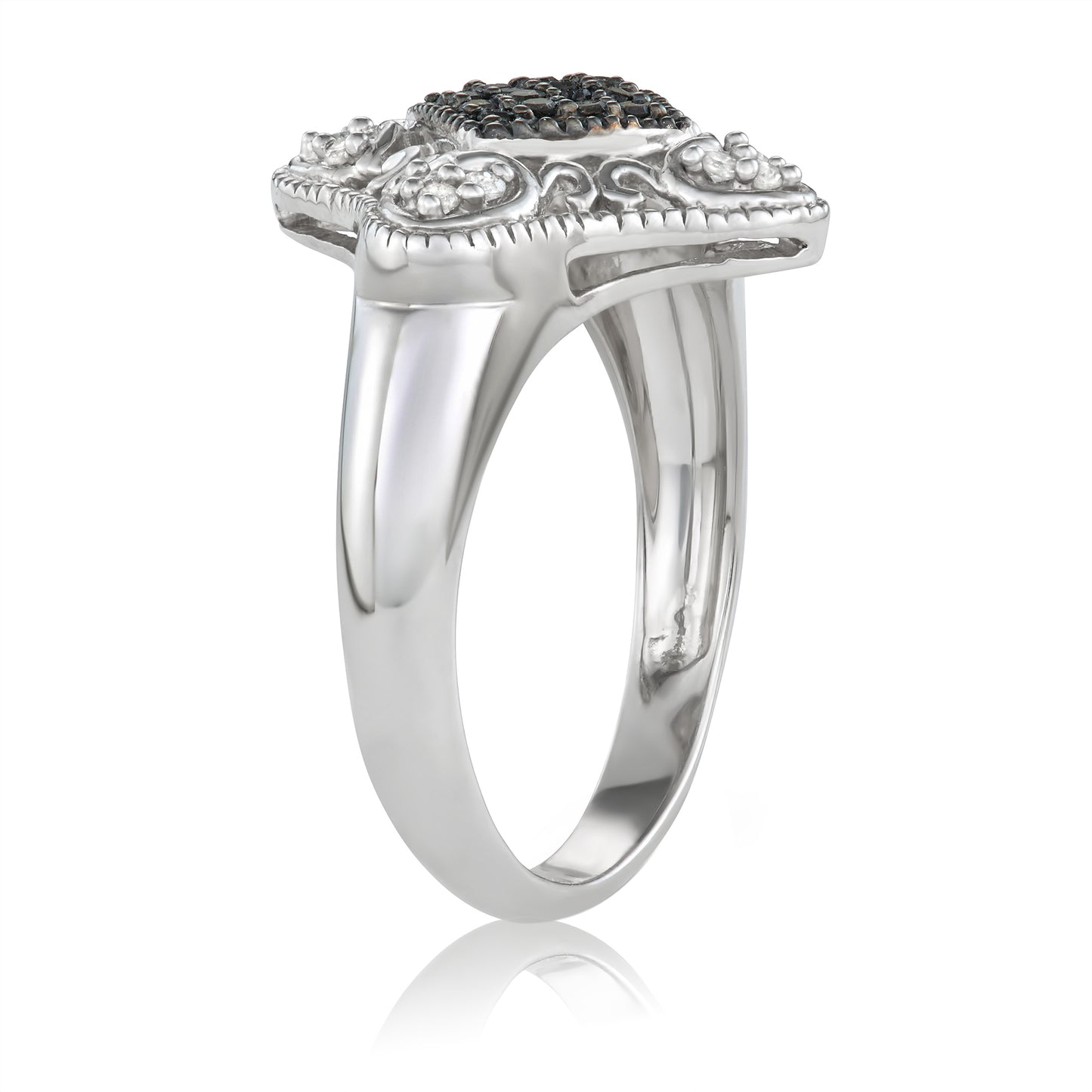 Sterling Silver 0.20ct TDW Black and White Diamond Filigree Ring