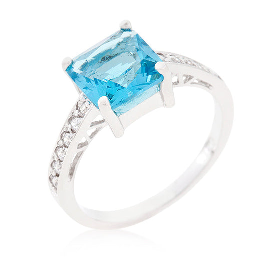 Precious Stars Silvertone Princess-cut Aqua Cubic Zirconia Engagement Ring
