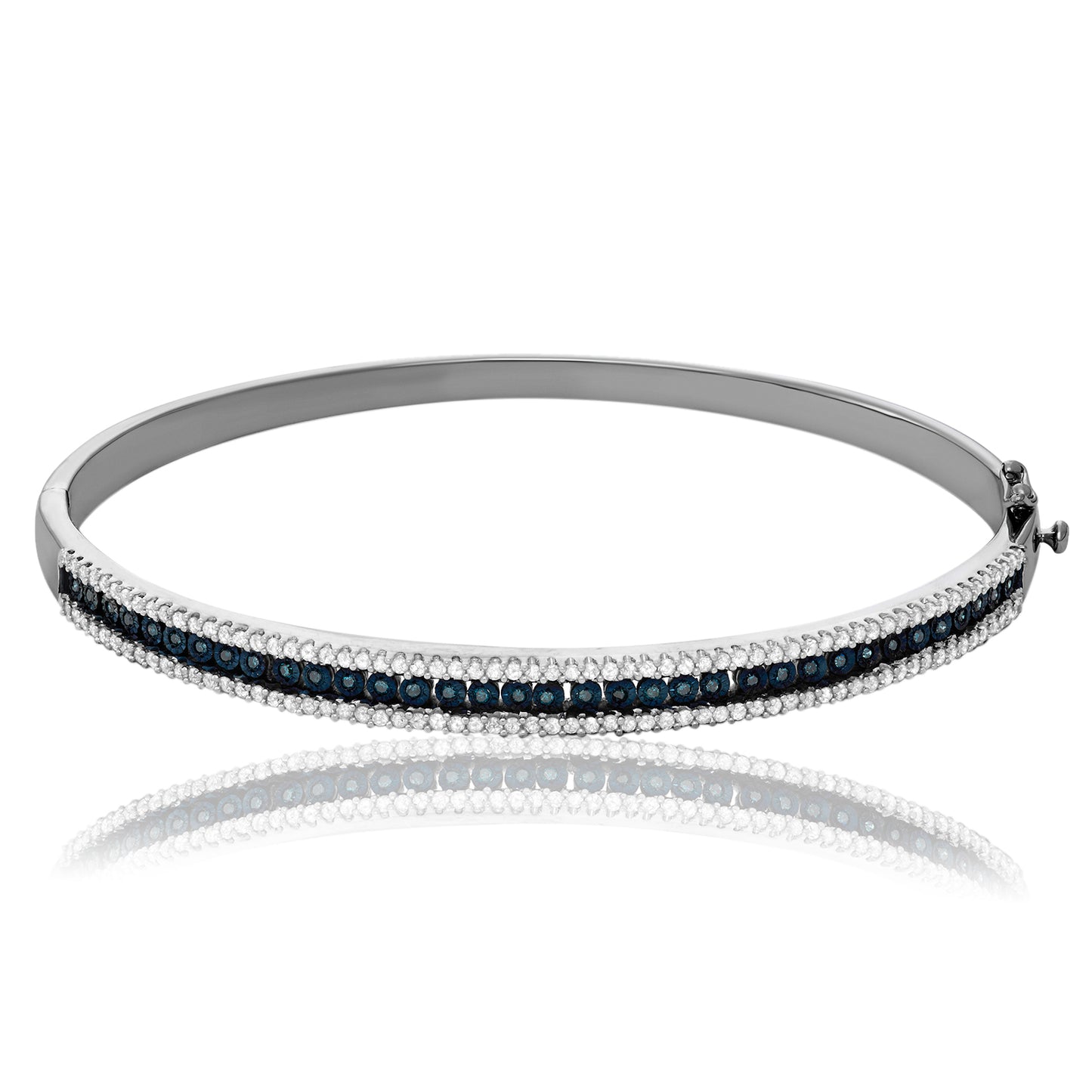 Sterling Silver 1ct TDW Blue and White Diamond 7.5 Inch Bangle Bracelet