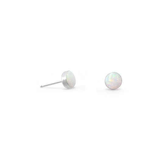 Sterling Silver Synthetic Opal Round Button Studs