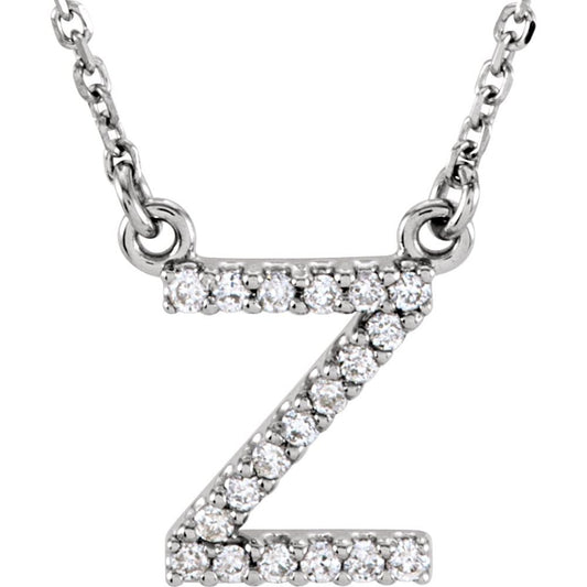 14K White Gold .08CTW White Diamond Initial Z Pendant Necklace