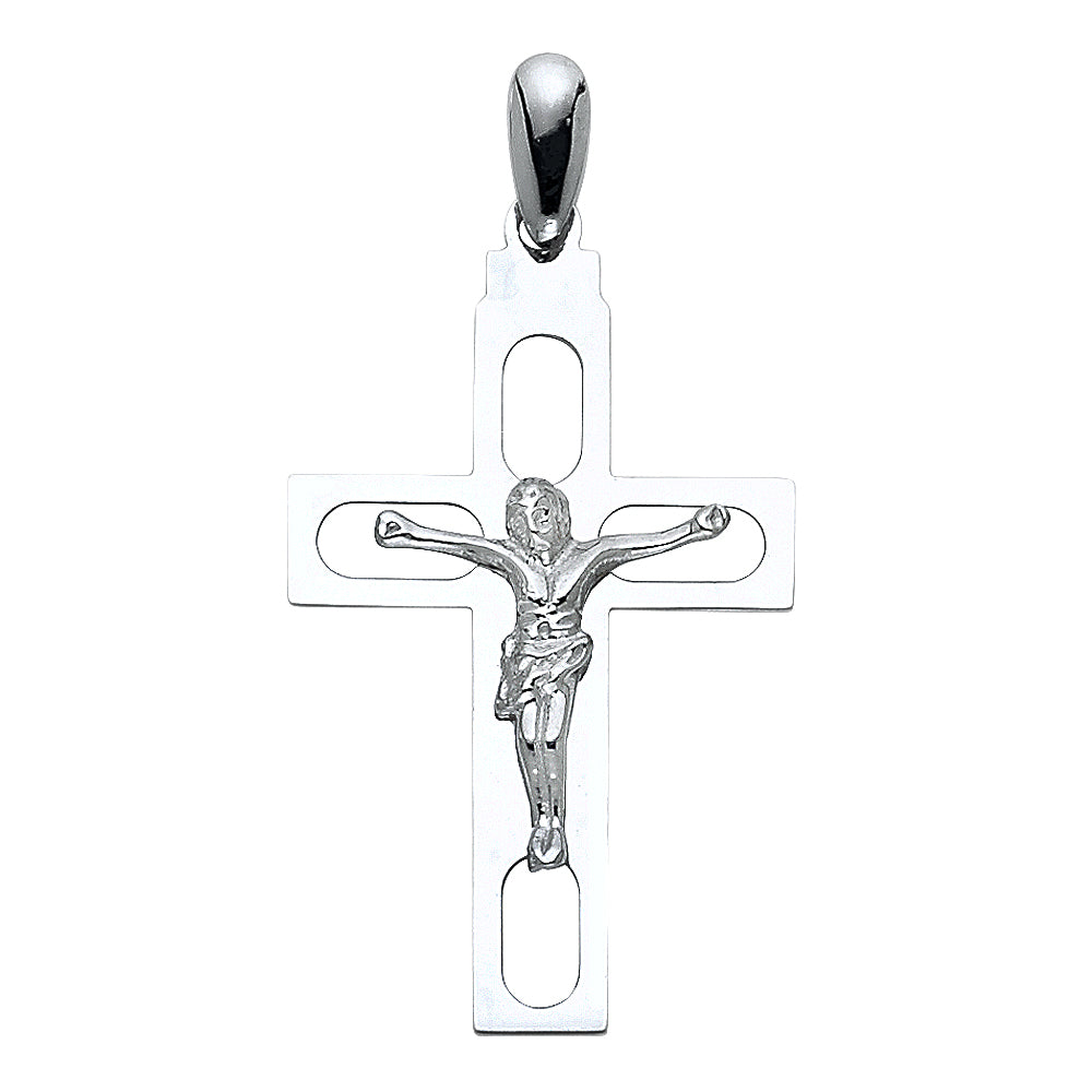 14k White Gold Crucifix Religious Pendant