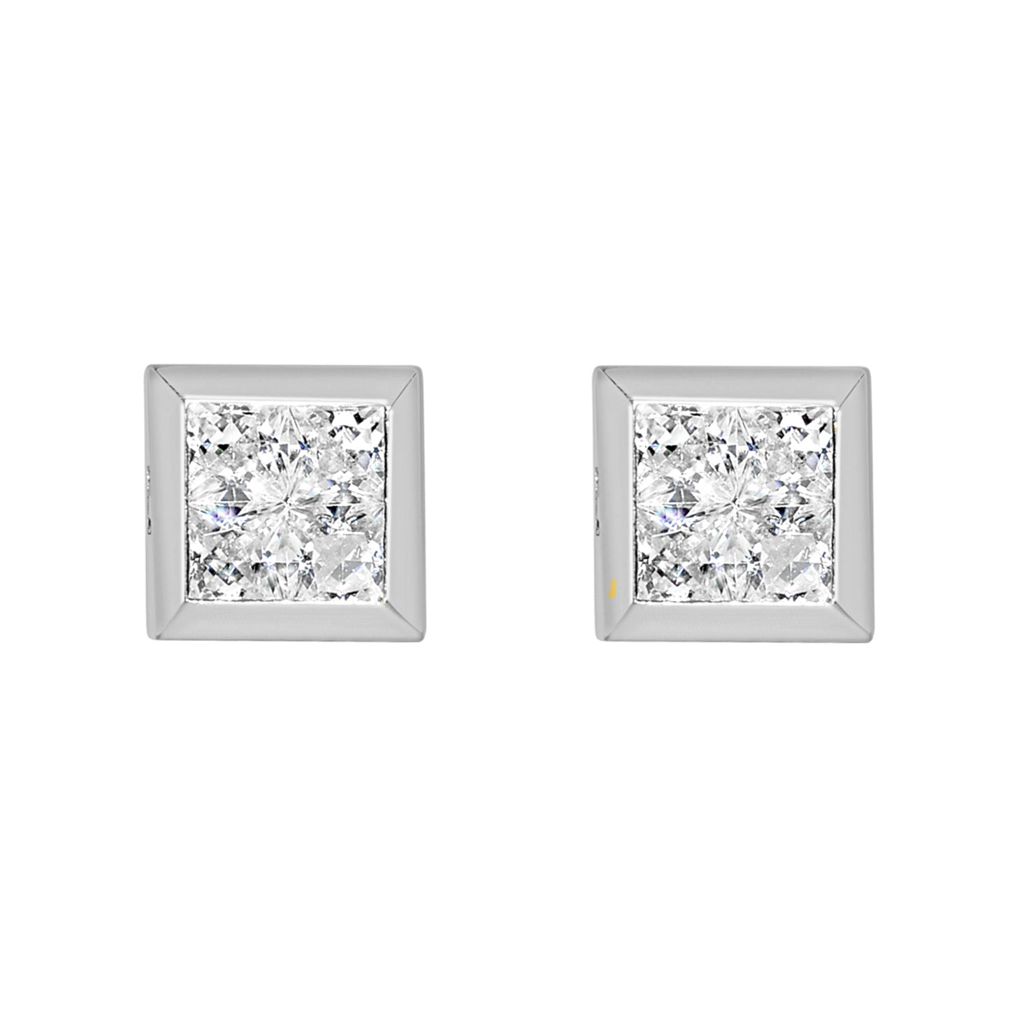 14k White Gold 6mm Composite Invisible-Set Cubic Zirconia Square Stud Earrings