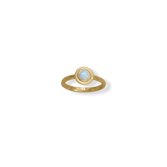 14k Yellow Goldplated Silver Synthetic Opal Round Ring