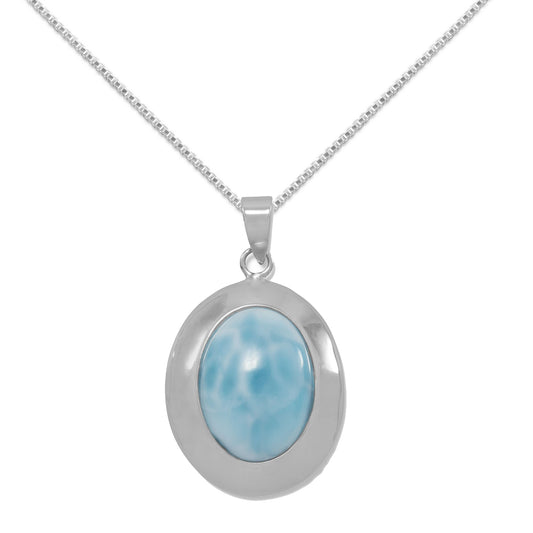 Sterling Silver Oval-shape Blue Larimar Pendant with 1.5mm Box Chain