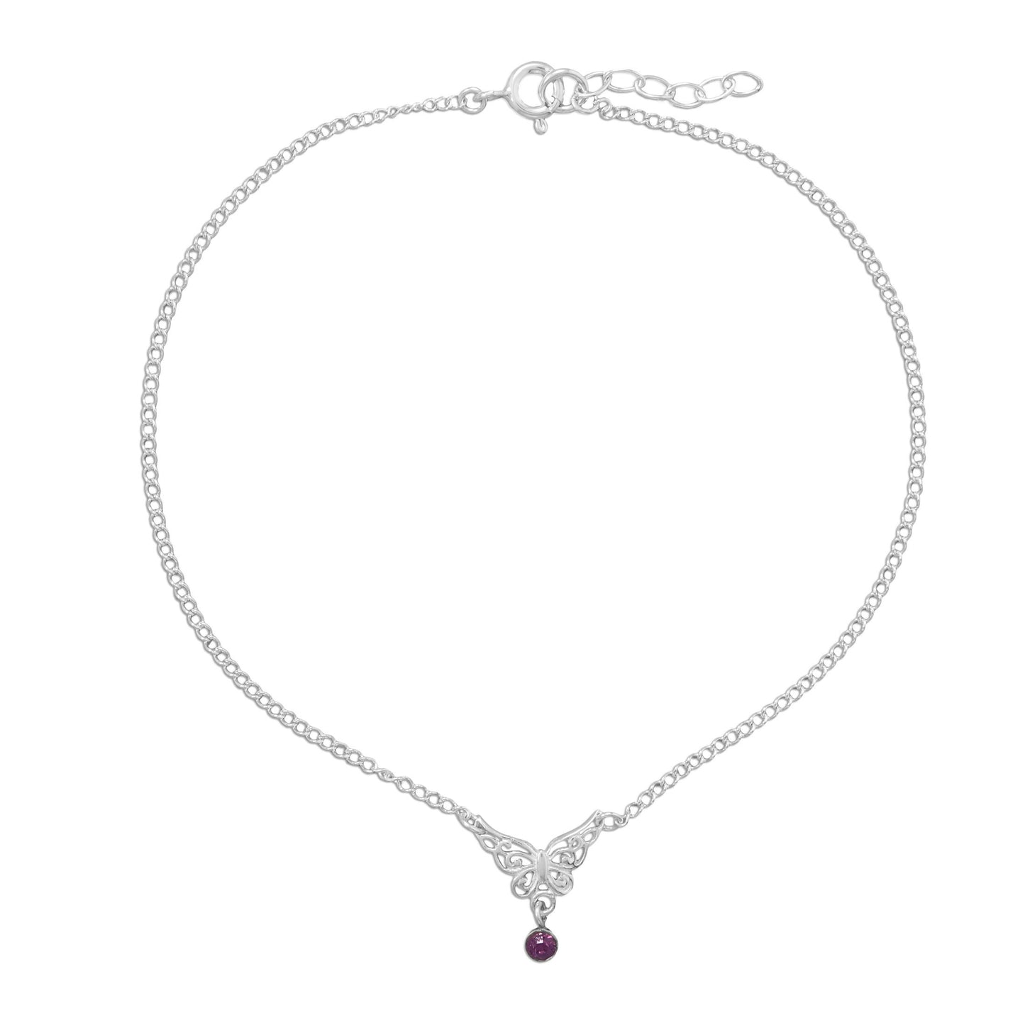 Sterling Silver Crystal and Butterfly Charm Anklet