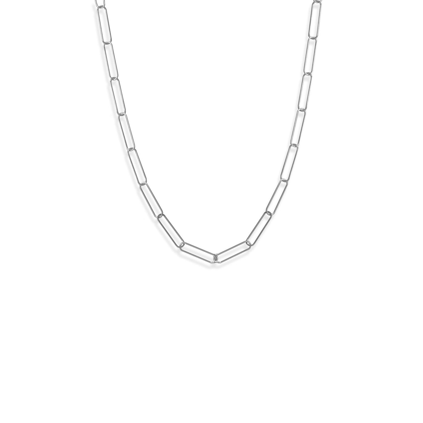 Rhodium Plated Sterling Silver Paper Clip 21" Necklace