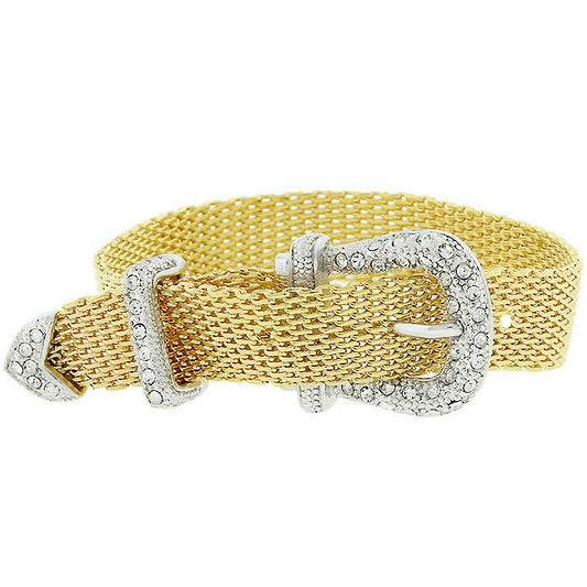 Precious Stars Goldtone Mesh Crystal Buckle Bracelet