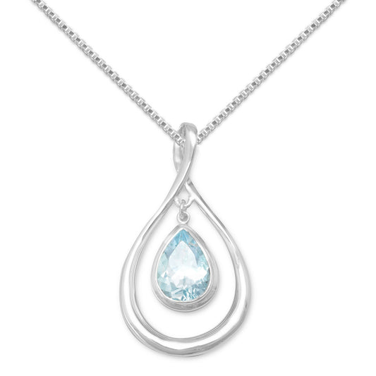 Sterling Silver Pear-shape Blue Topaz Drop Slide Pendant with 1.5mm Box Chain