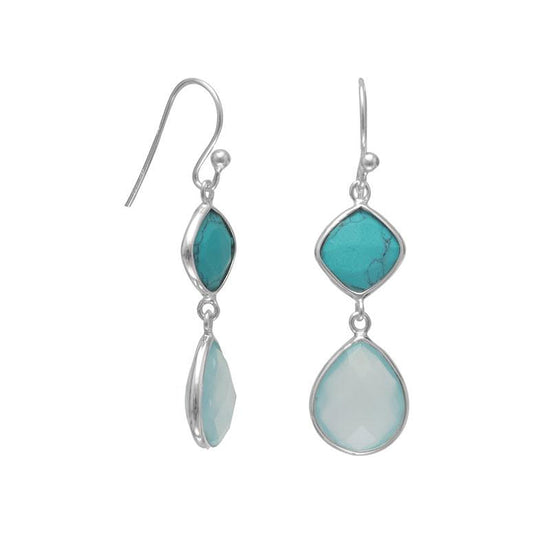 Sterling Silver Stabilized Turquoise and Green Chalcedony Drop Earrings