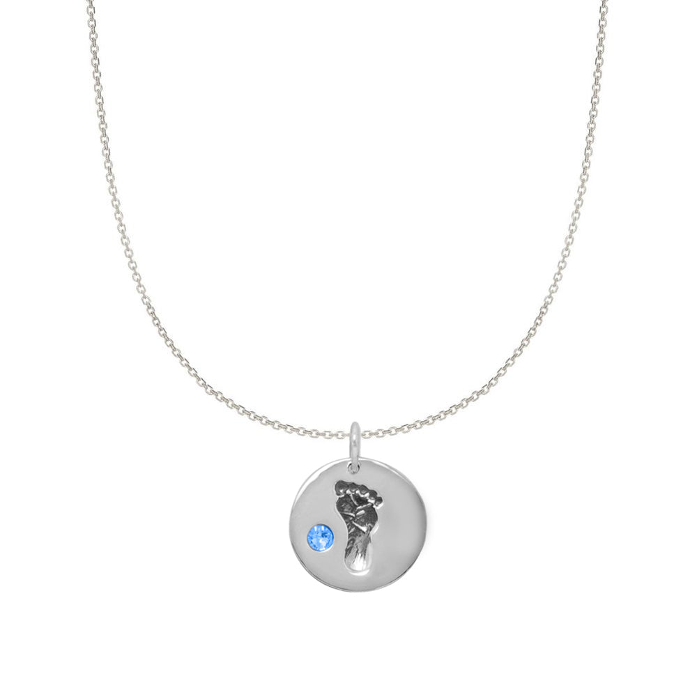 Precious Stars Sterling Silver Blue Crystal Baby Footprint Necklace (16)