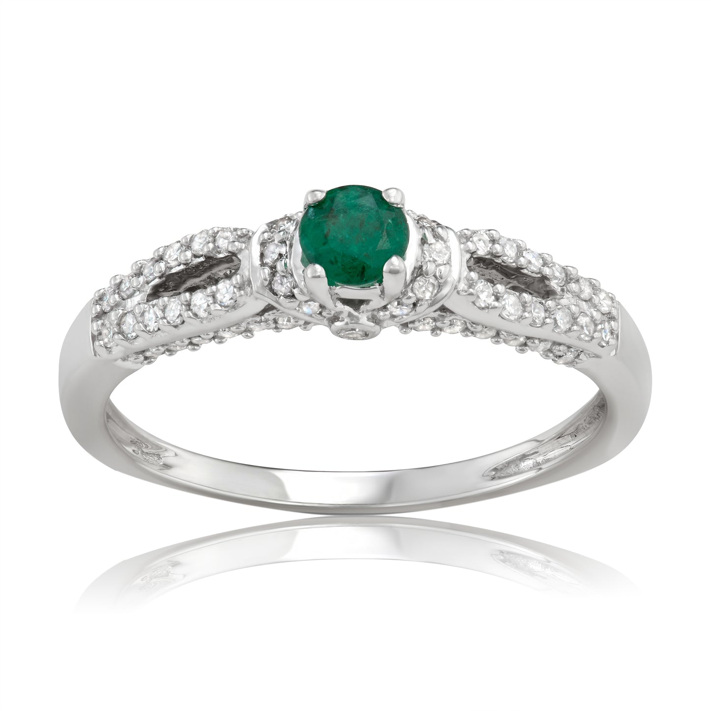 14K White Gold 0.50ct TW Emerald and White Diamond Engagement Ring
