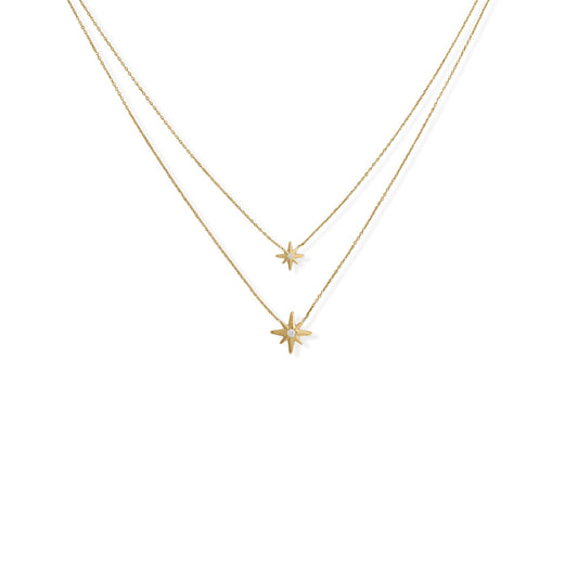 14k Yellow Goldplated Silver Cubic Zirconia Two-Strand Star Necklace