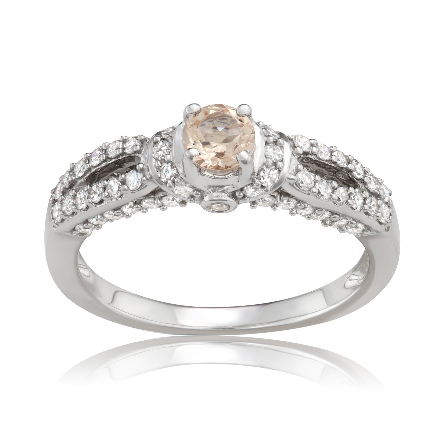 14K White Gold 1.00ct TW Morganite and White Diamond Engagement Ring