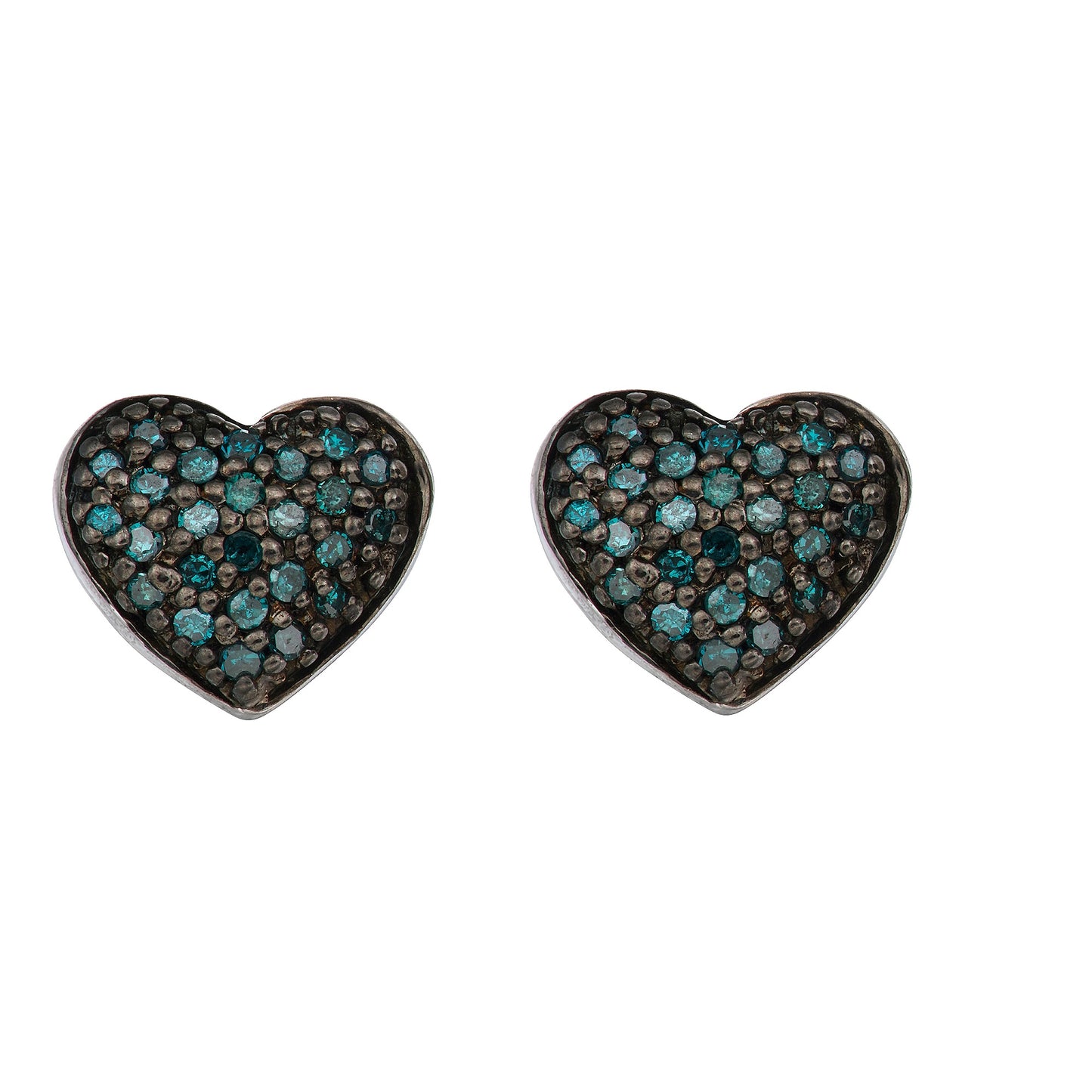 Sterling Silver 0.25ct TDW Blue Diamond Heart Stud Earrings