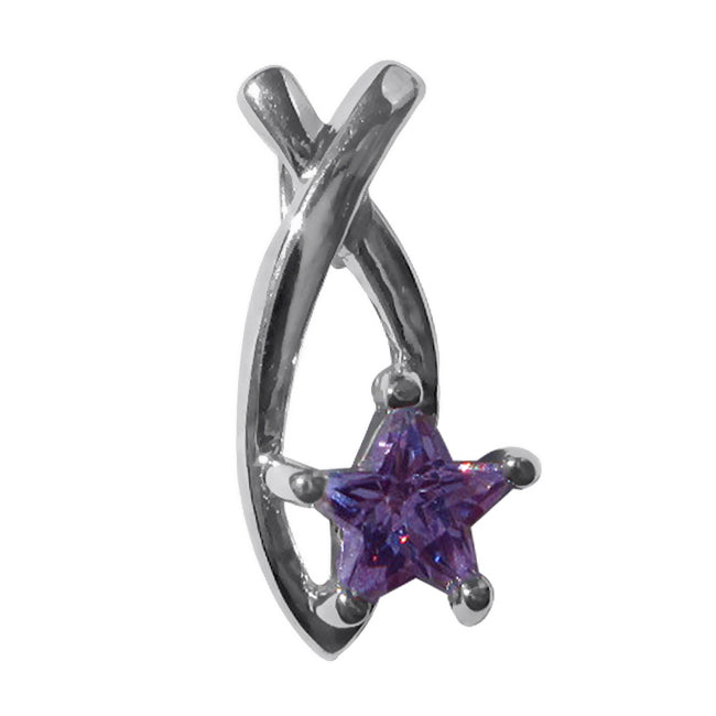 Sterling Silver 925 Polished Ichthus Jesus Fish Purple Star Cubic Zirconia Religious Pendant