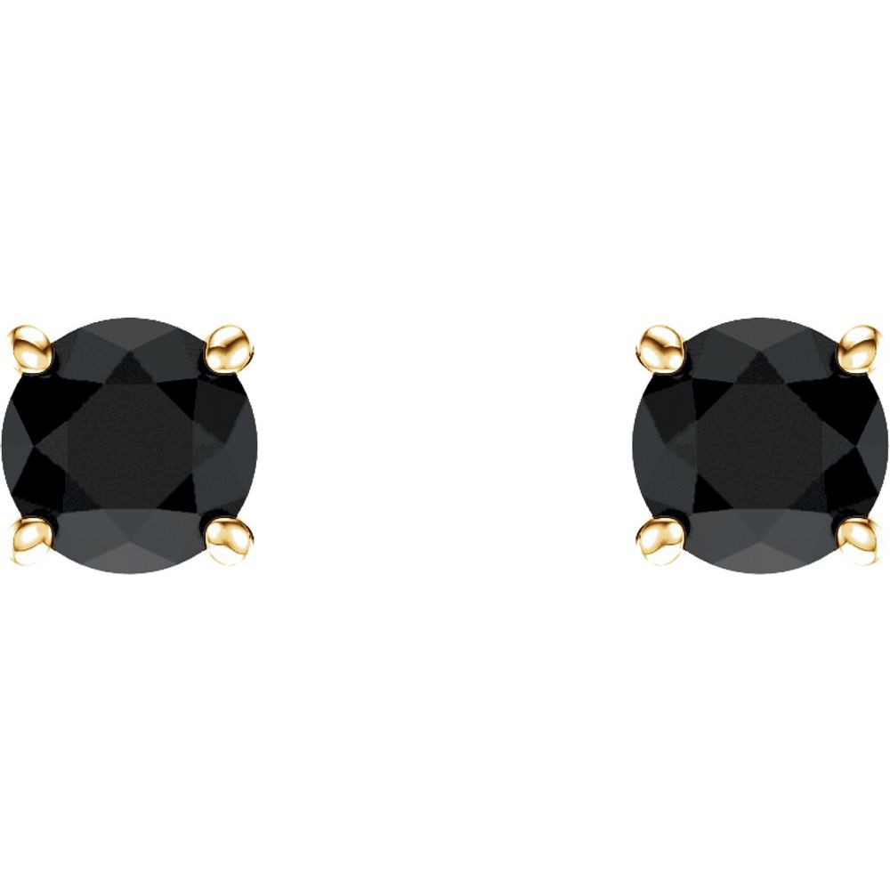 14k Yellow Gold 5 mm Natural Black Onyx Stud Earrings
