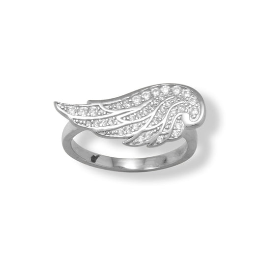 Sterling Silver Cubic Zirconia Sideways Wing Ring