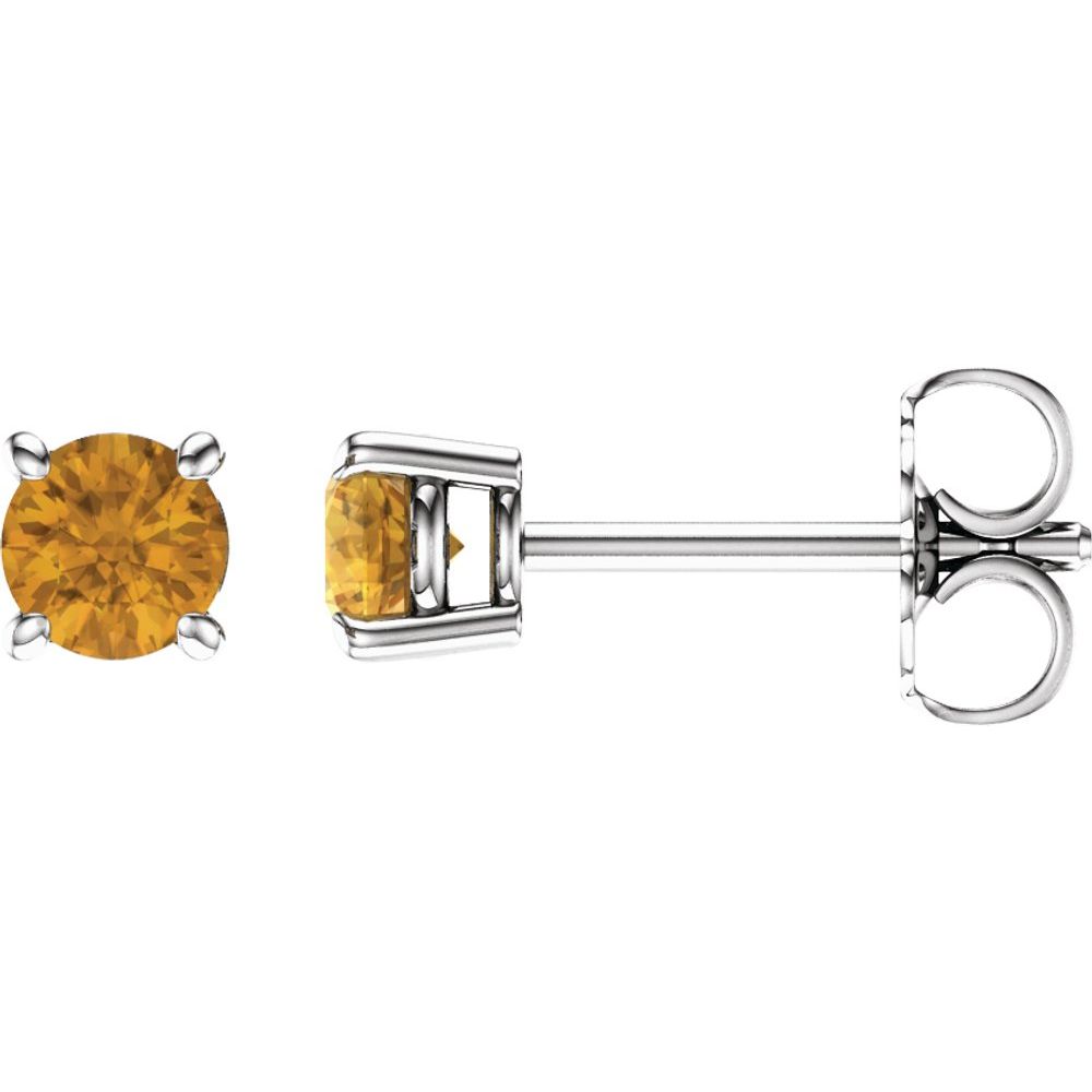 14k White Gold 4 mm Natural Citrine Stud Earrings