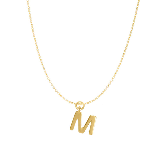 Precious Stars 14K Goldplated Sterling Silver Polished M Charm with Goldfilled 1.5mm Cable Chain (16)