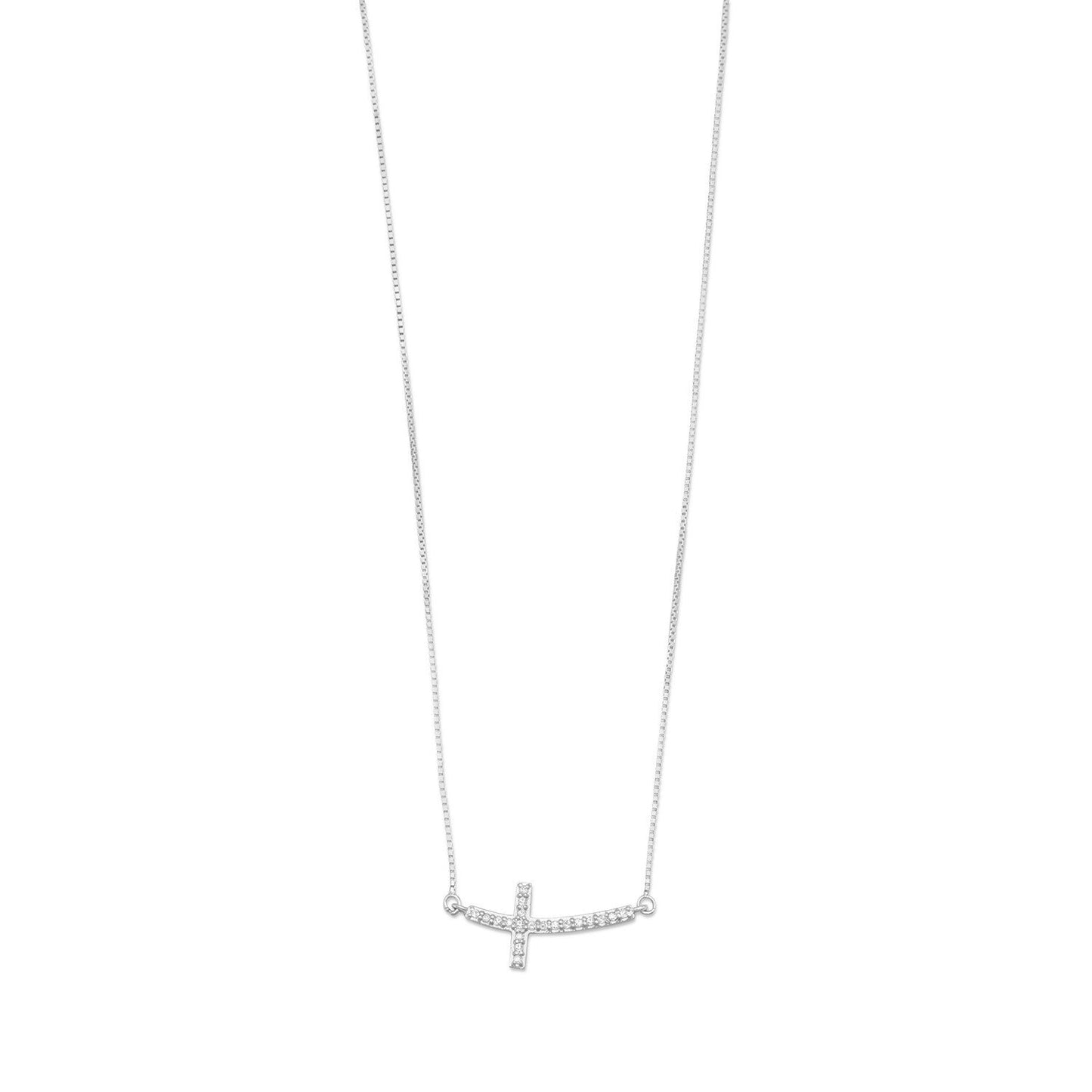 Sterling Silver Sideways Cross Diamond Accent Pendant Necklace
