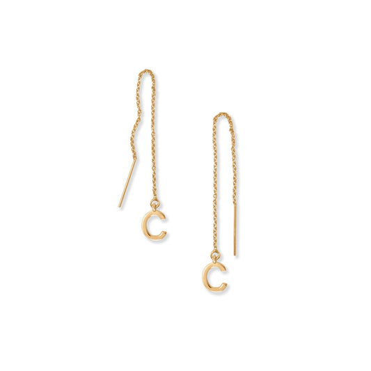 14k Goldplated Silver 'C' Initial Long Threader Earrings