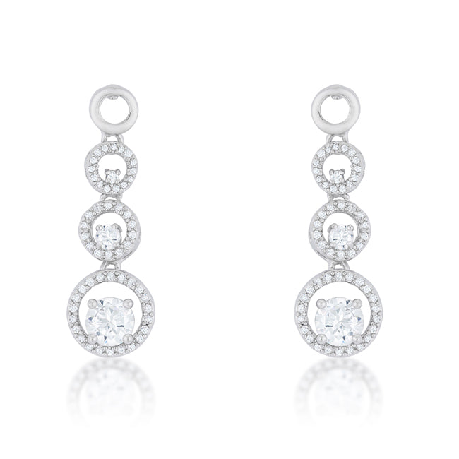 Precious Stars Silvertone Cubic Zirconia Graduating Round Halo Drop Earrings