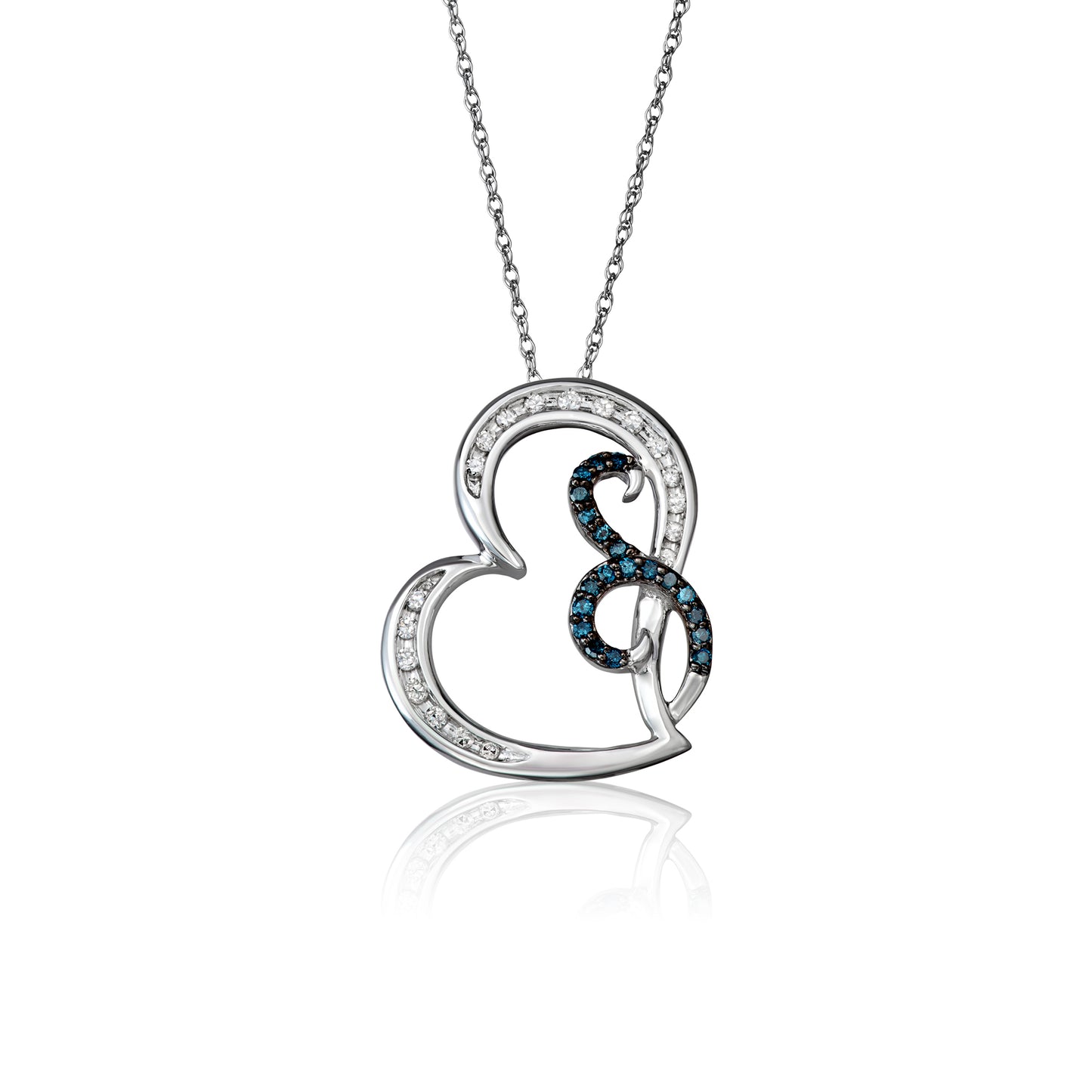 10k White Gold 0.25 ct TDW Blue and White Diamond Heart Necklace