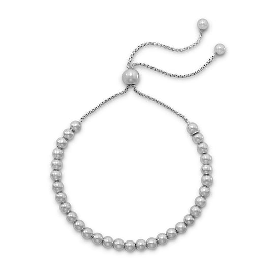 Rhodium Plated Sterling Silver Round Bead Bolo Bracelet