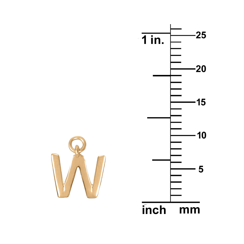14K Goldplated Sterling Silver Polished "W" Charm With Goldfilled 1.5mm Cable Chain