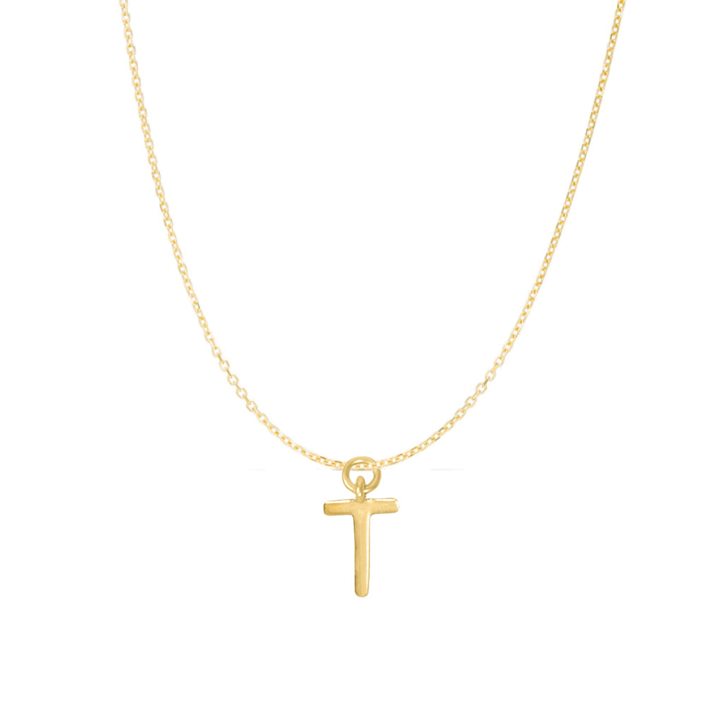 Precious Stars 14K Goldplated Sterling Silver Polished T Charm with Goldfilled 1.5mm Cable Chain