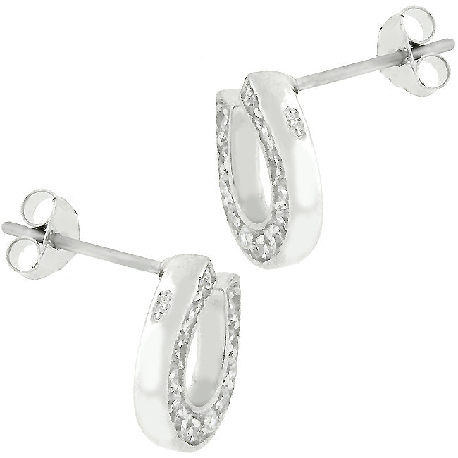 Precious Stars Sterling Silver Cubic Zirconia Horseshoe Stud Earrings