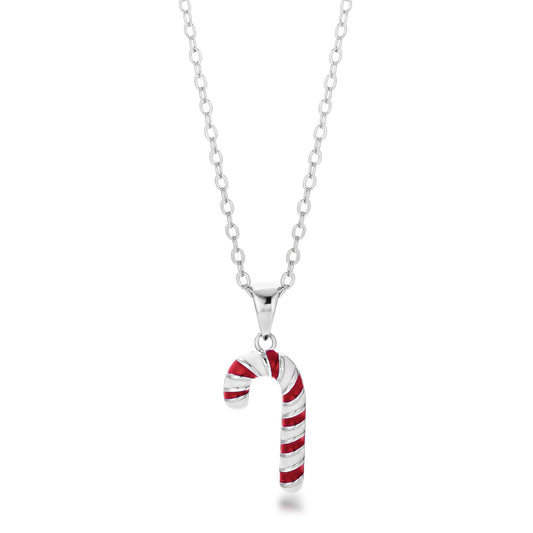 Winter Holiday Silvertone Rhodium Plated Enamel Candy Cane Necklace for Girls and Women