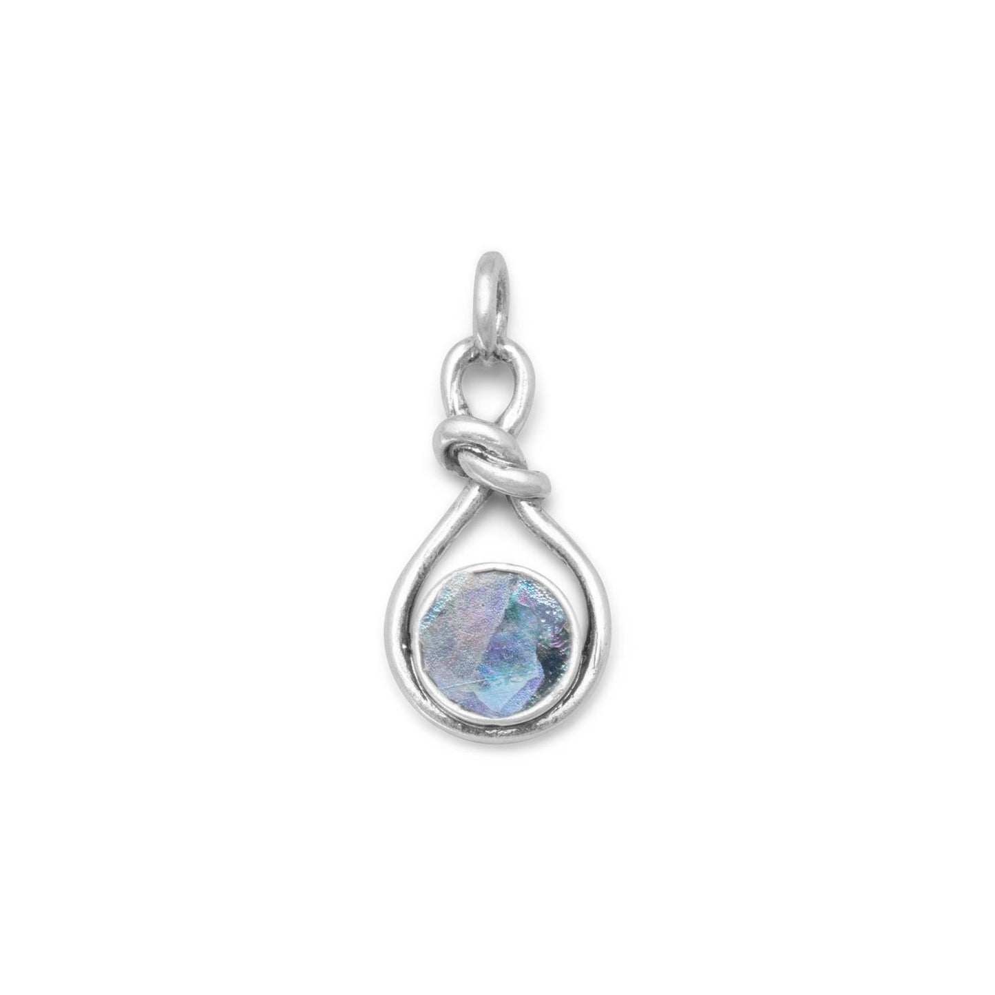 Sterling Silver Round-shape Roman Glass Knot Pendant with 1.5mm Box Chain