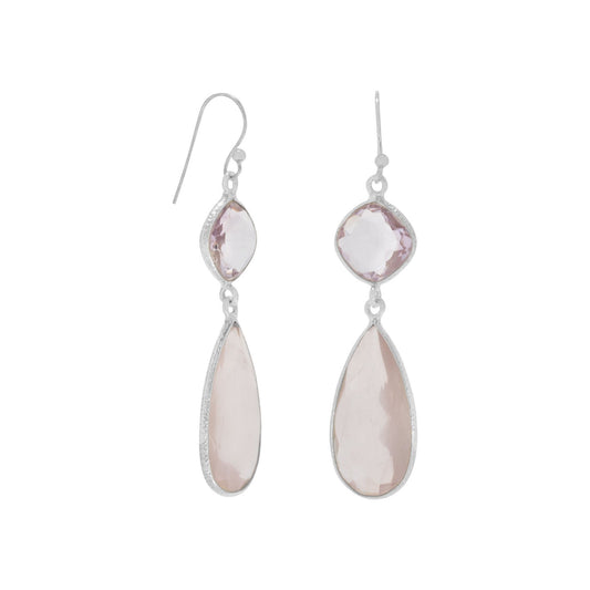 Sterling Silver Pink Amethyst and Rose Quartz Drop Earrings