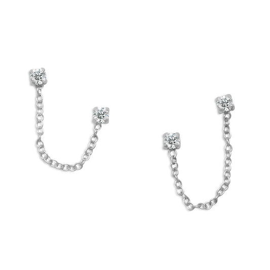 Sterling Silver Crystal Double Post Chain Earrings