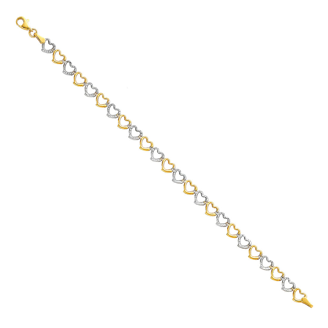 14K Two-tone Gold Lightweight Heart Link 7.5" Bracelet