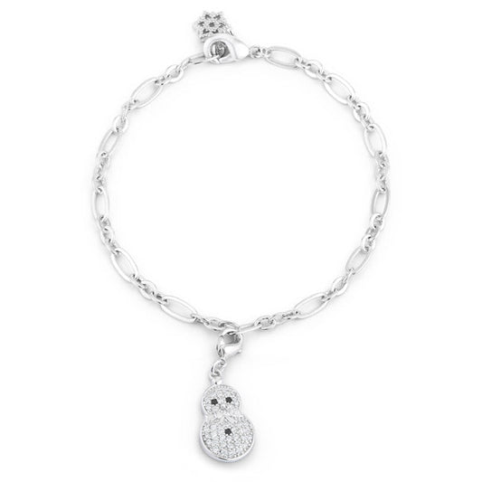 Precious Stars Silvertone Snowman 0.2ct Cubic Zirconia Holiday Charm Bracelet