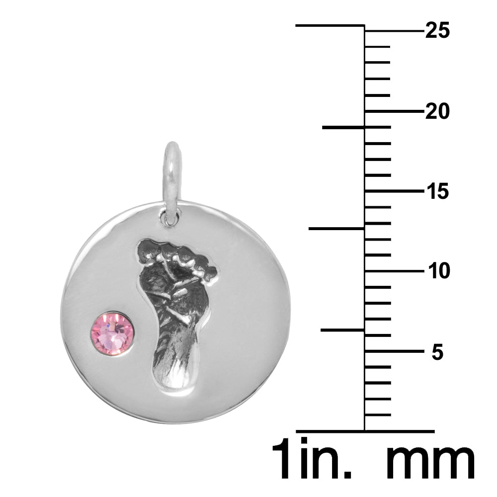 Sterling Silver Pink Crystal Baby Footprint Necklace (16)