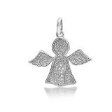 Sterling Silver Guardian Angel w/Wings Pave CZ Cross Christian Pendant