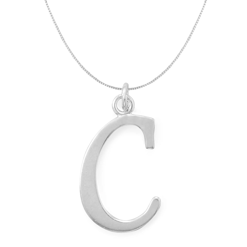 Precious Stars Jewelry Sterling Silver Initial Letter C Pendant with 0.70-mm Thin Box Chain