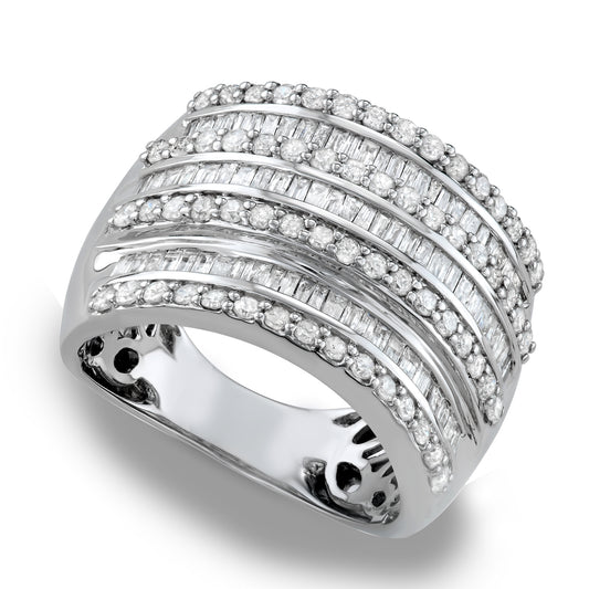 Sterling Silver 1.50ct TDW White Diamond Multi-row Wide Band