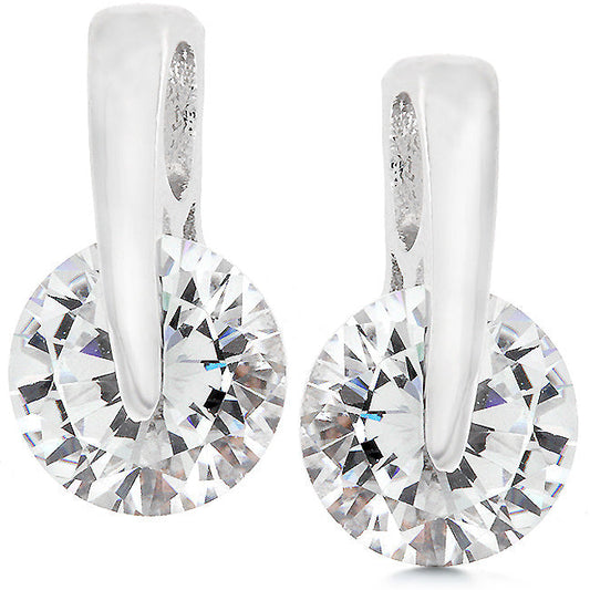 Precious Stars Silvertone Round Cubic Zirconia Suspended Drop Earrings